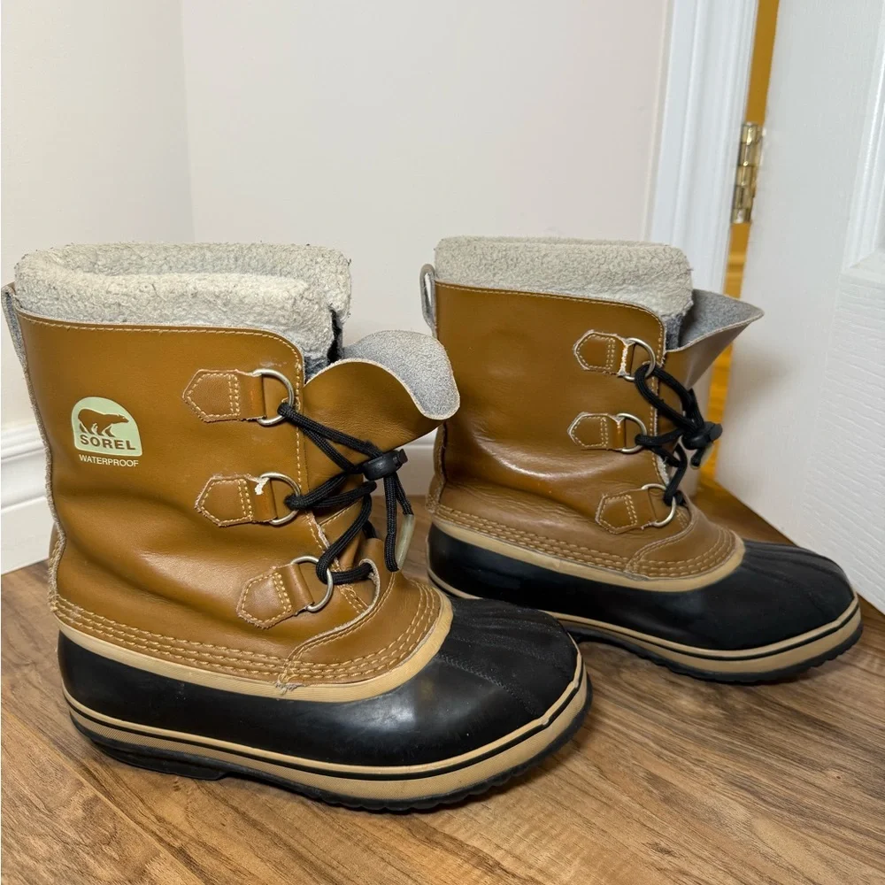 Sorel - Casual Women’s Winter Snow Boots Waterproof Insulated Tan Black Leather - Picture 1 of 9